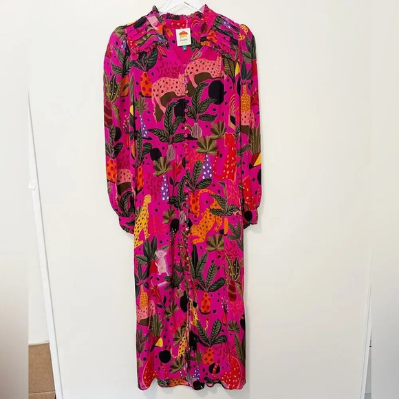 FARM RIO Pop Leopards Chemise Shirtdress in Pink size XS - Picture 4 of 16